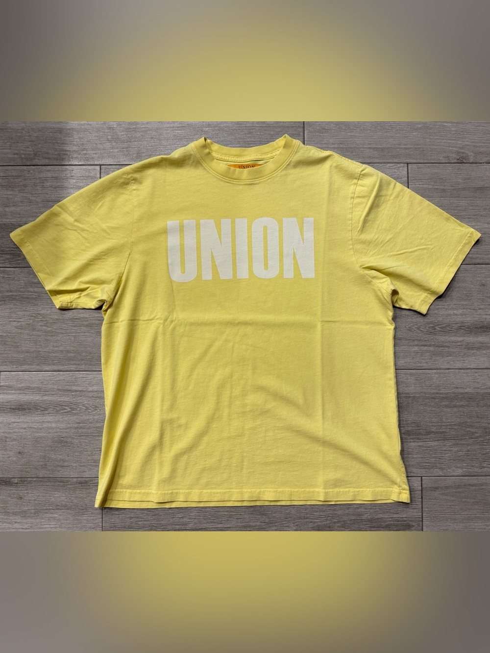 Union Los Angeles LA Block Logo Tee Vintage Pastel Yellow KTS-515-00001-740 Sz L